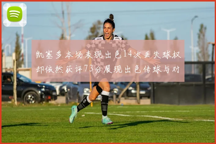 凯塞多本场表现出色14次丢失球权却依然获评73分展现出色传球与对抗能力